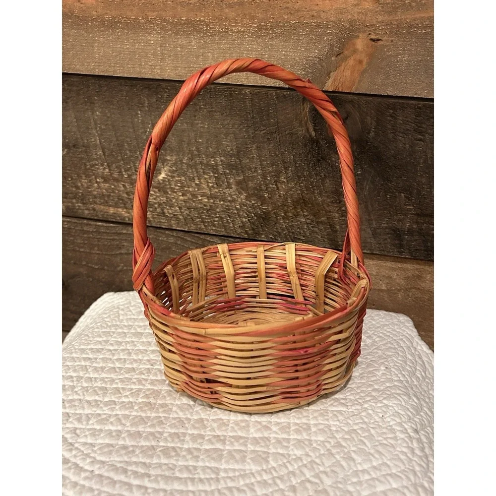 Vintage‎ Wicker Easter Basket, Pink and Brown Small